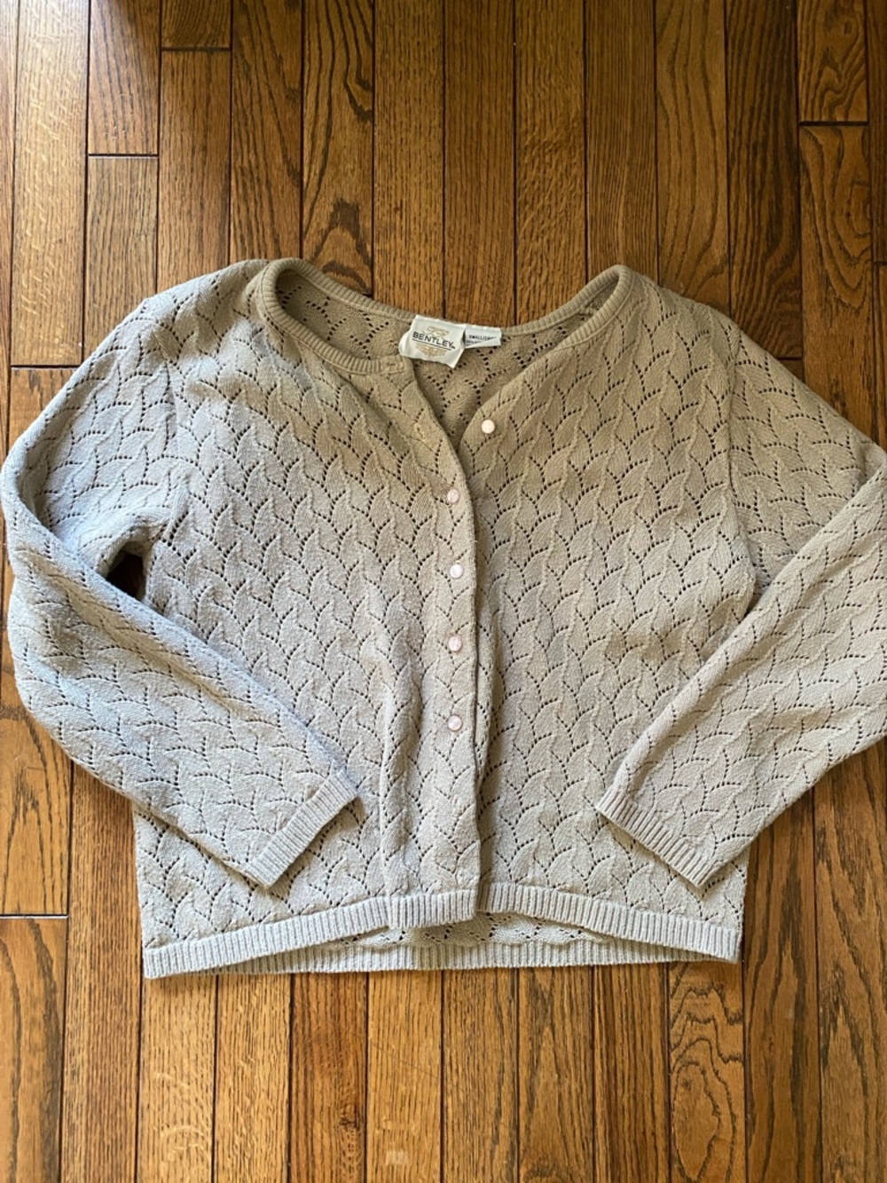 Vintage Light Taupe Openwork Button-Front Cardigan Sweater